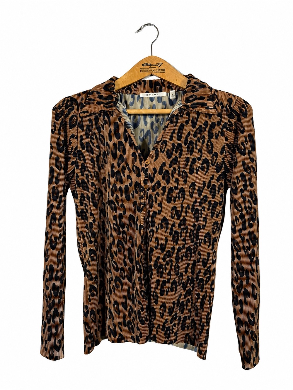 Cyrus 90s Leopard Print Top Pleated Size M Mobwife Maximalist Office Career Lux